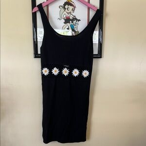 Black Dress with Daisy Embroidery Embellishments Forever 21 Size L Large